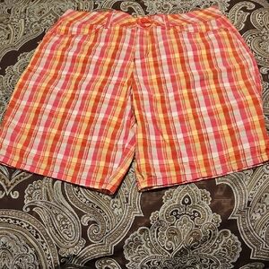 LOW $4.99 S/H Faded Glory Plaid MADRAS WOMENS Shorts in Orange and Pink